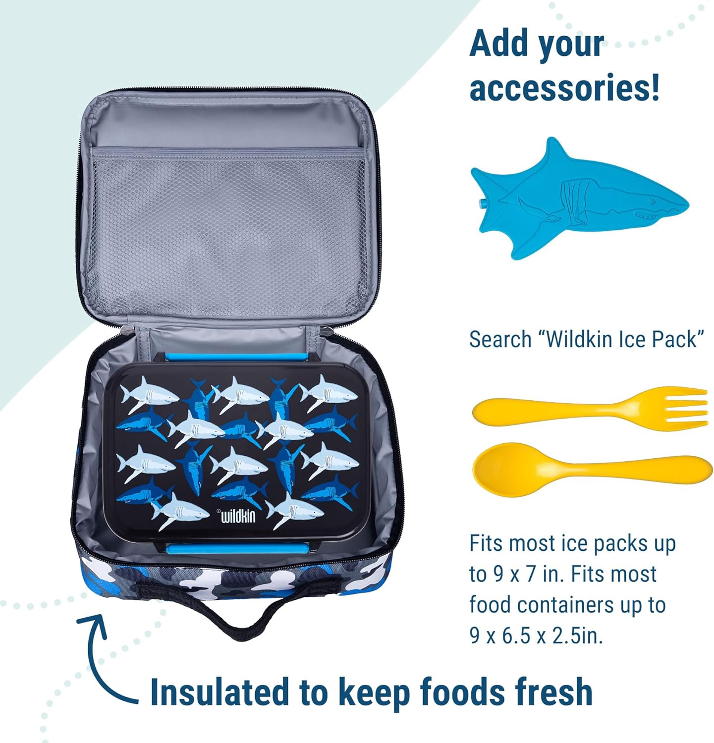 Wildkin Kids Insulated Lunch Box – Durable and Reusable for School & Travel - Blue Camo