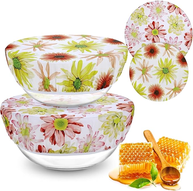 2 Large Reusable Beeswax Bowl Covers by Revahope