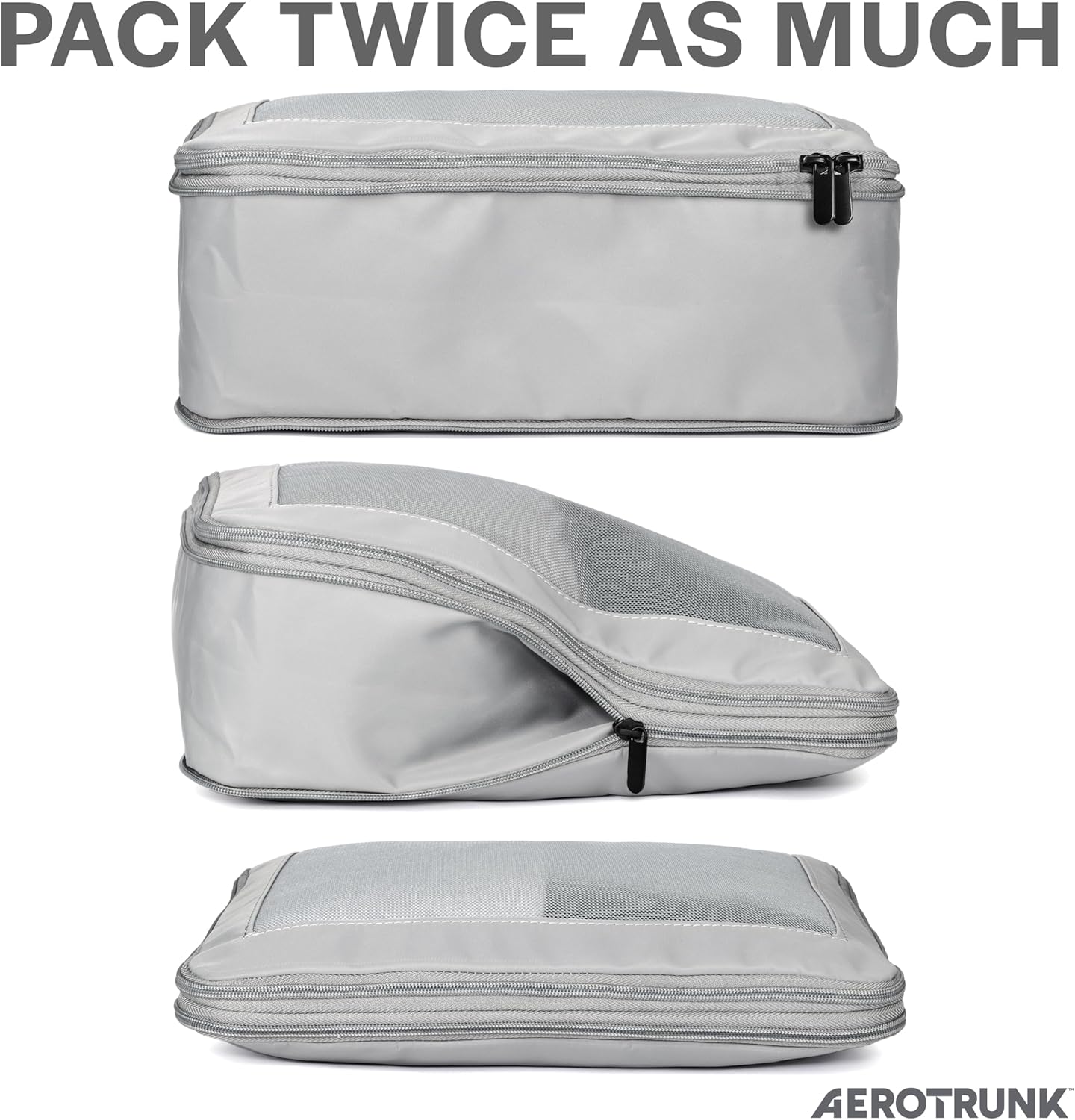 Compression Packing Cubes for Travel - Luggage Organizer Bags - Double Zipper Packing Cubes for Suitcases (4-Pack, Light Grey)
