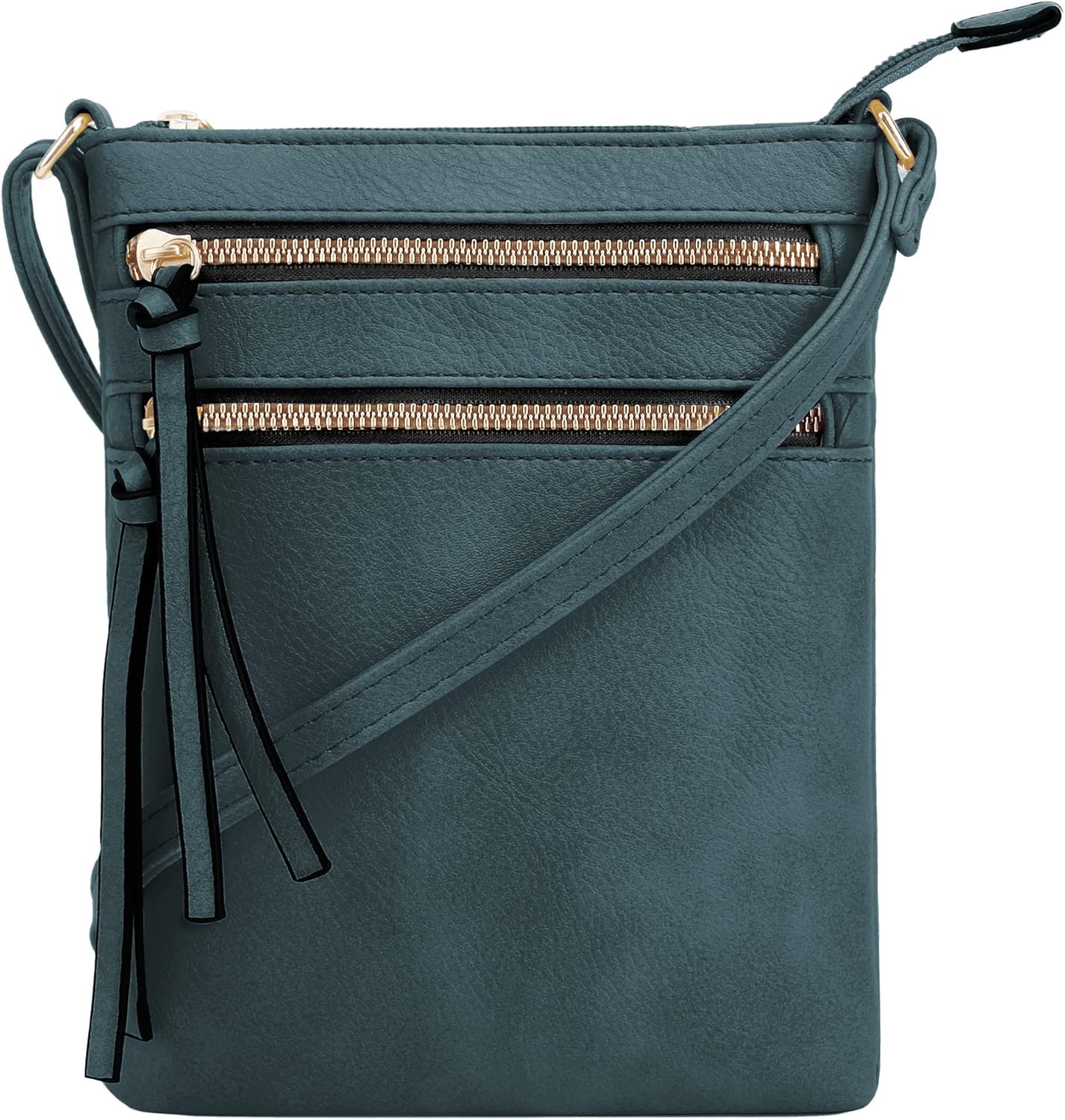 DELUXITY | Crossbody Purse Bag | Functional Multi Pocket Double Zipper Purse | Adjustable Strap | Medium Size Purse |GN