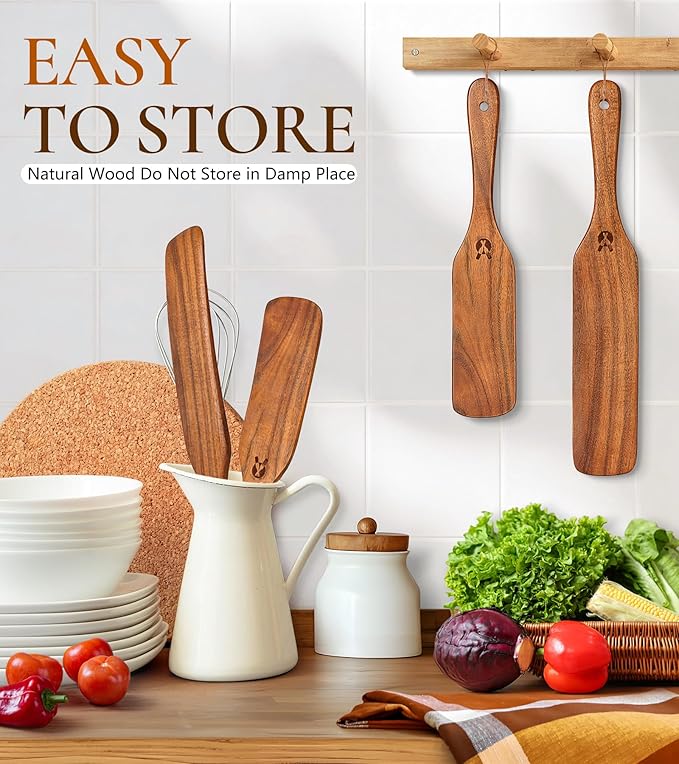 2Pcs Spurtles Kitchen Tools Wooden, Wooden Spurtle Spatula Set - Image 6