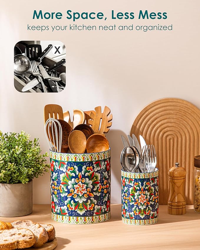 vancasso SIMI Utensil Holder, 7.3"+5.5" Porcelain Kitchen Utensil Holder - Image 6