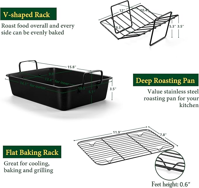 E-far Roasting Pan with Racks, Small Stainless Steel Turkey Roaster with - Image 2