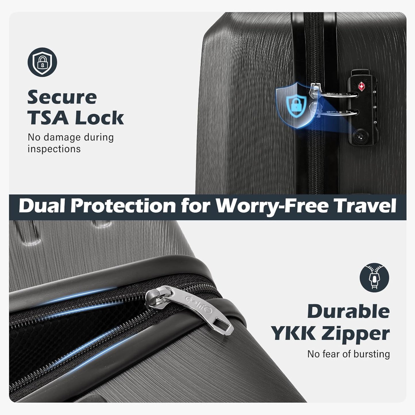 Coolife Luggage Suitcase PC+ABS with TSA Lock Spinner Carry on Hardshell Lightweight 20in 24in 28in(ice blue, S(20in_carry on))