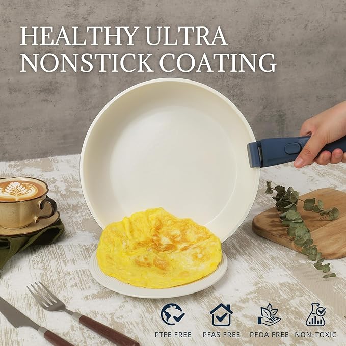 8Pcs Pots and Pans Set Nonstick Ceramic Cookware Set Removable Handle Induction - Image 3