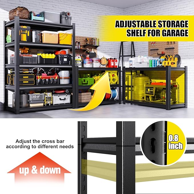Set of 9 71"H Garage Shelving-2050LBS 5 Tier Storage Shelves, Adjustable Heavy - Image 4