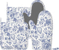 Vintage Flower Blue and White Leaves Oven Mitts and Pot Holders Sets of 4 by Echoserein