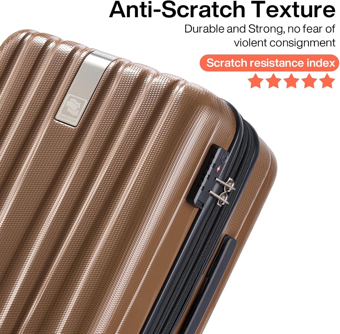 Hanke 24 Inch Luggage Suitcases With Spinner Wheels Lightweight PC Hard Shell Rolling Suitcase With Travel Lock,Checked-Medium 24-Inch （Brown）