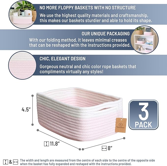 NaturalCozy 11.8"x8"x4.5” Rectangle Storage Baskets - Image 2