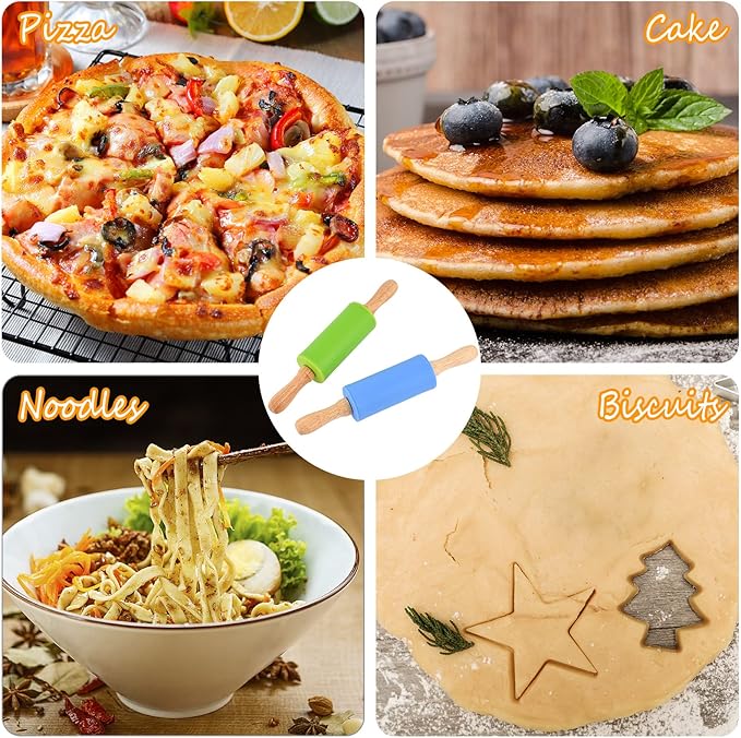Mini Silicone Rolling Pin for Kids, Non-stick Surface Wood Handle, 9 Inch 4 Pack - Image 5