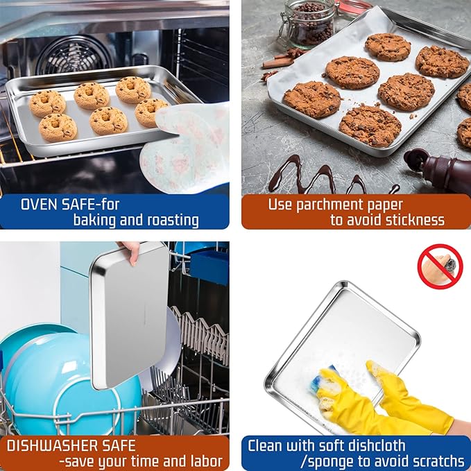 P&P CHEF 9 Inch Baking Cookie Sheet, Oven Pan Tray Stainless Steel Sheet Pan - Image 3