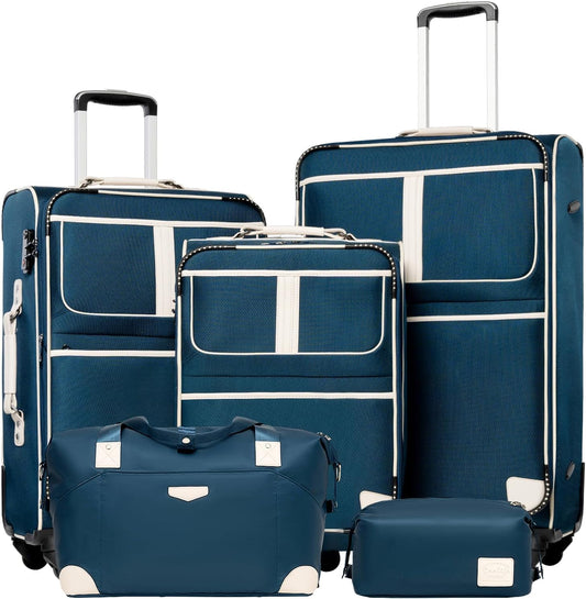 Coolife Luggage 5 Piece Set Suitcase Expandable TSA lock spinner softshell