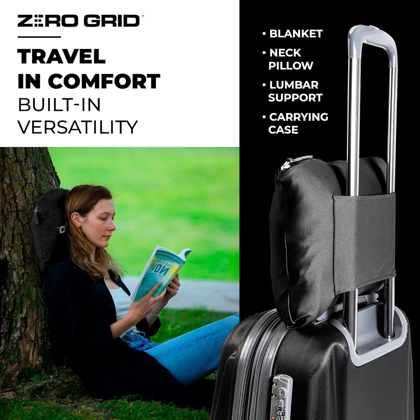 Lightweight Travel Blanket - Premium & Compact Airplane Wearable Blanket with Neck Snaps, Cozy Foot Pockets, Zipper Pouch - Converts into Soft Pillow - Designed for Ultimate Comfort - Midnight