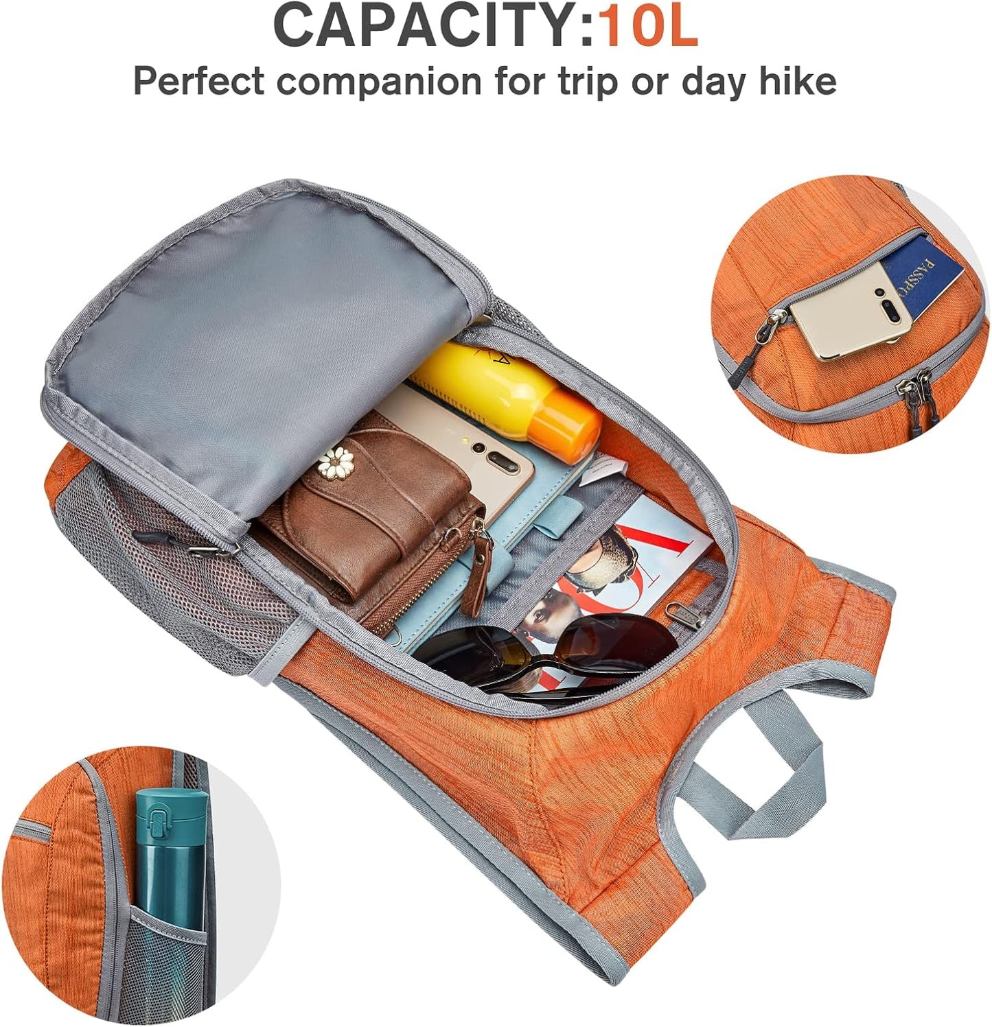G4Free 10L/15L Hiking Backpack Lightweight Packable Hiking Daypack Small Travel Outdoor Foldable Shoulder Bag
