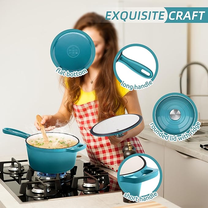 HaSteeL 3 QT Cast Iron Saucepan, Enamel dutch oven - Image 4