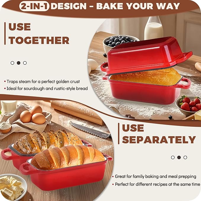 Cast Iron Bread Loaf Pan with Lid, 2 In 1 Loaf Pans - Image 4