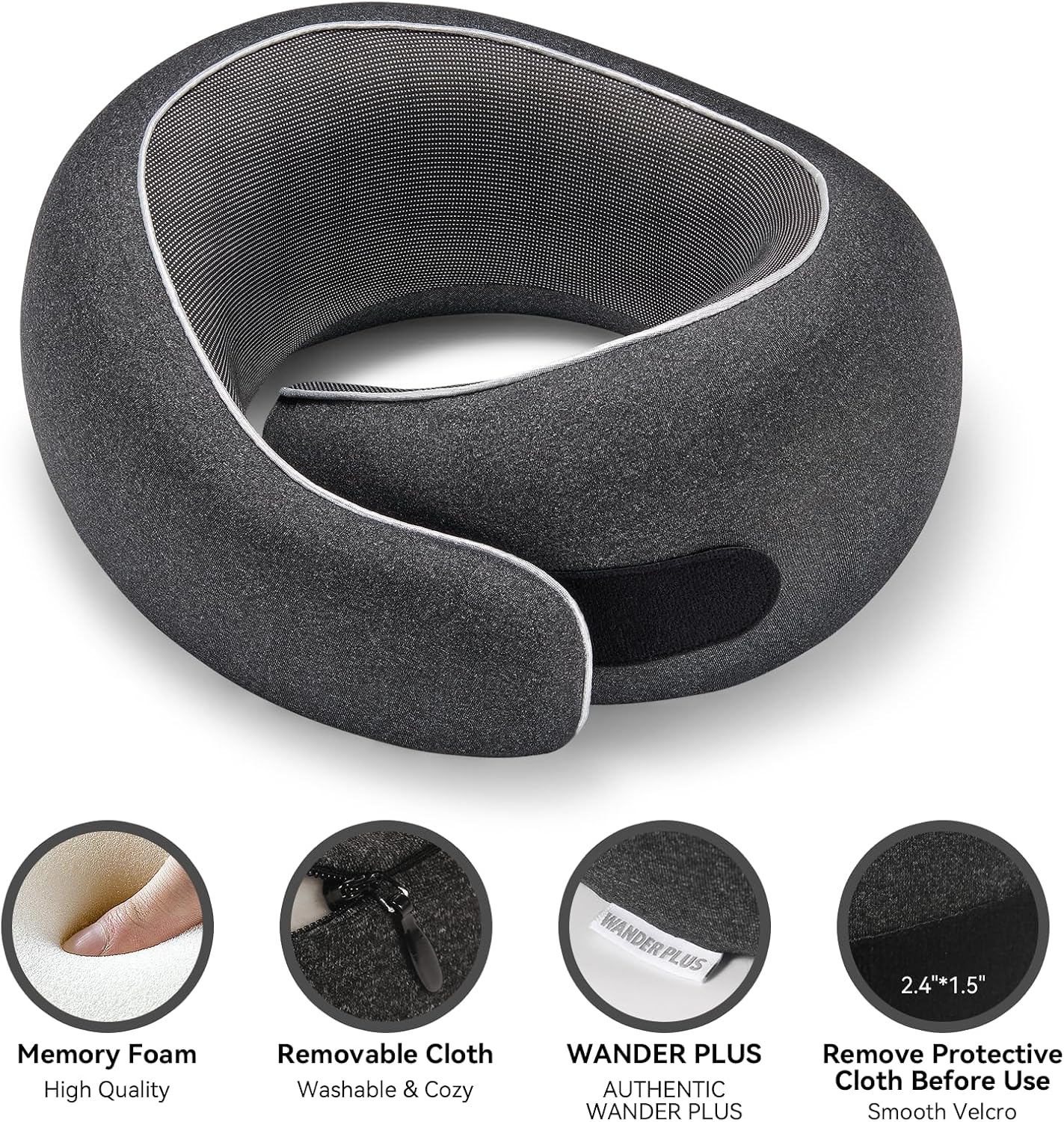 WANDER PLUS® Genuine Travel Pillow, 100% Pure Memory Foam Neck Pillow for Airplanes, Comfortable Breathable Cover, 360° Support Stowable Pillows for Sleeping, Car, Airport Travel Essentials Sky Blue