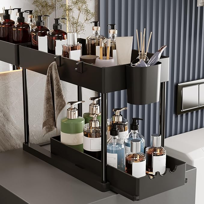 2 Pack Under Sink Organizers and Storage, 2-Tier Sliding Cabinet Organizer - Image 3