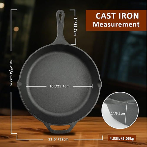 12 Inch Cast Iron Skillet, Pre-Seasoned Frying Pan - Image 2