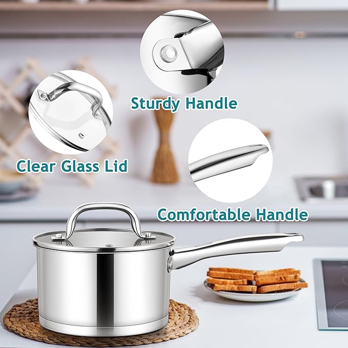 E-far Stainless Steel Saucepan - 2QT & 3QT - Image 5