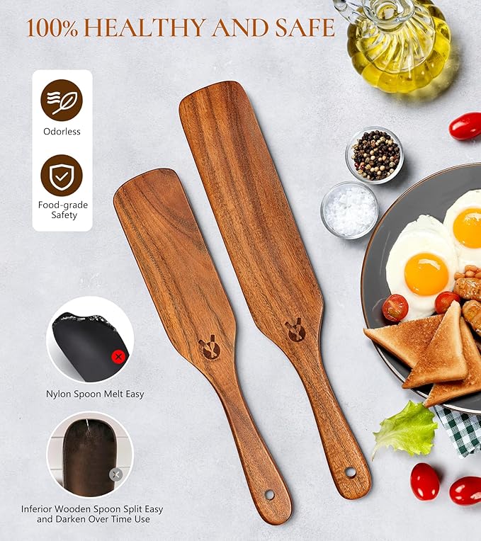 2Pcs Spurtles Kitchen Tools Wooden, Wooden Spurtle Spatula Set - Image 5