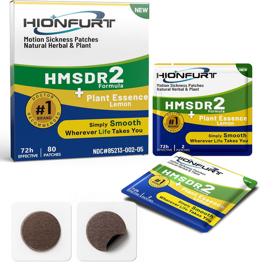 HMSDR2 80ct Motion Sickness Patches with Plant Essence – Lemon – Sea Sickness Patches for Cruise, Car, Airplane – Non-Drowsy, 72H Lasting