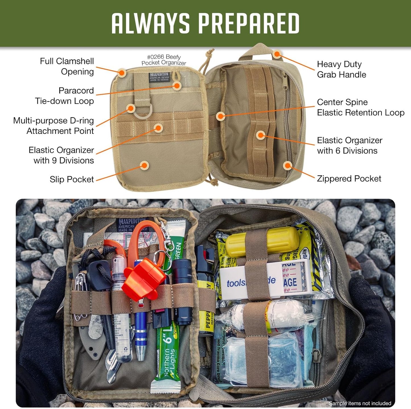 MAXPEDITION Beefy Pocket Organizer, Compact, MOLLE-Compatible, 1000D Nylon Tactical Pouch, Everyday Carry Tool and Gear Storage for Outdoor, Tactical, Survival, 0266