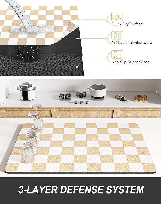 Rnivvi Dish Drying Mat for Kitchen Counter, XL 15 x 24" Cute Checkered - Image 4