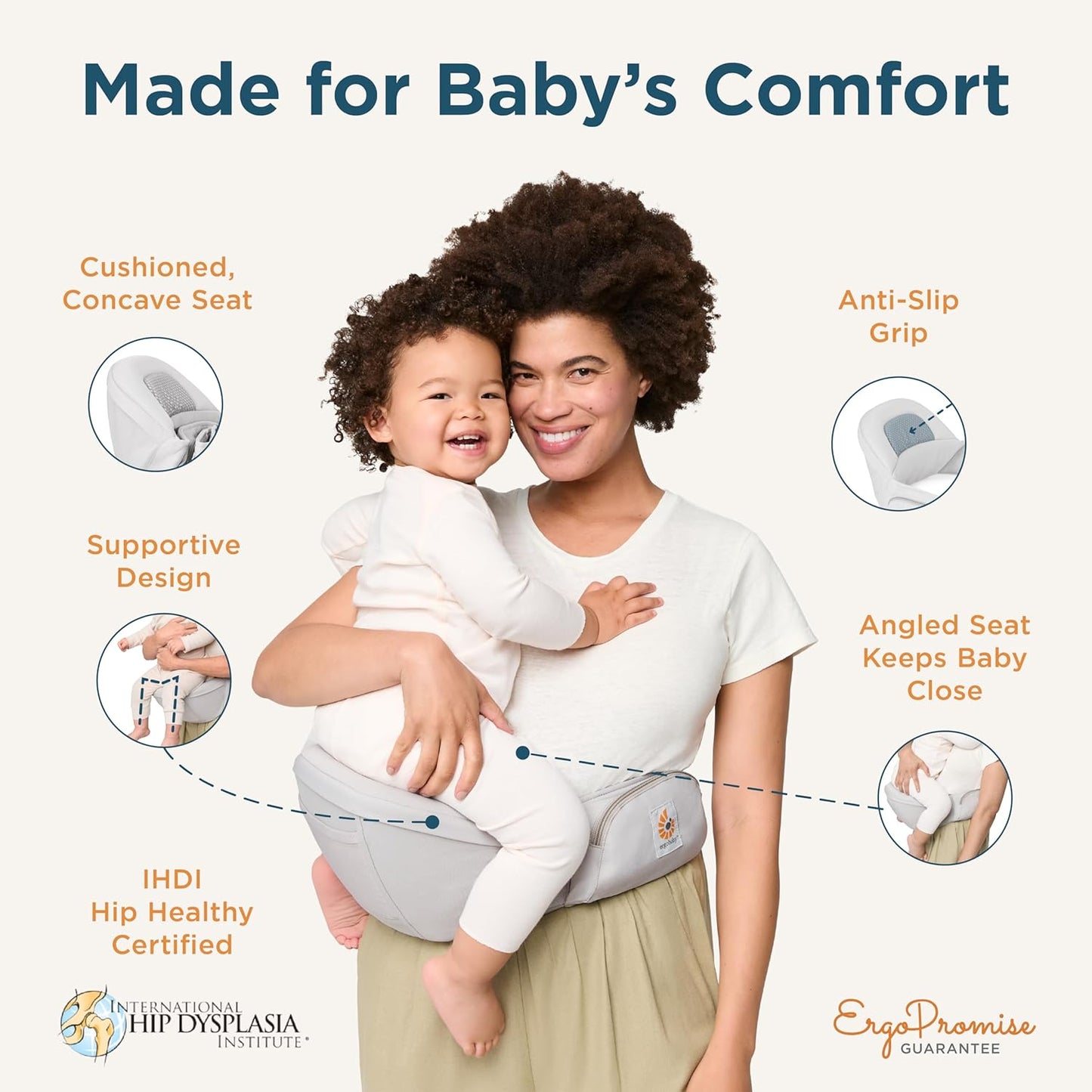 Ergobaby Lift Ergonomic Baby Hip Seat Carrier with Storage, Comfortable Wide Waistbelt and Lumbar Support (17lbs - 45lbs) - Anti-Slip Toddler Carrier - Onyx Black