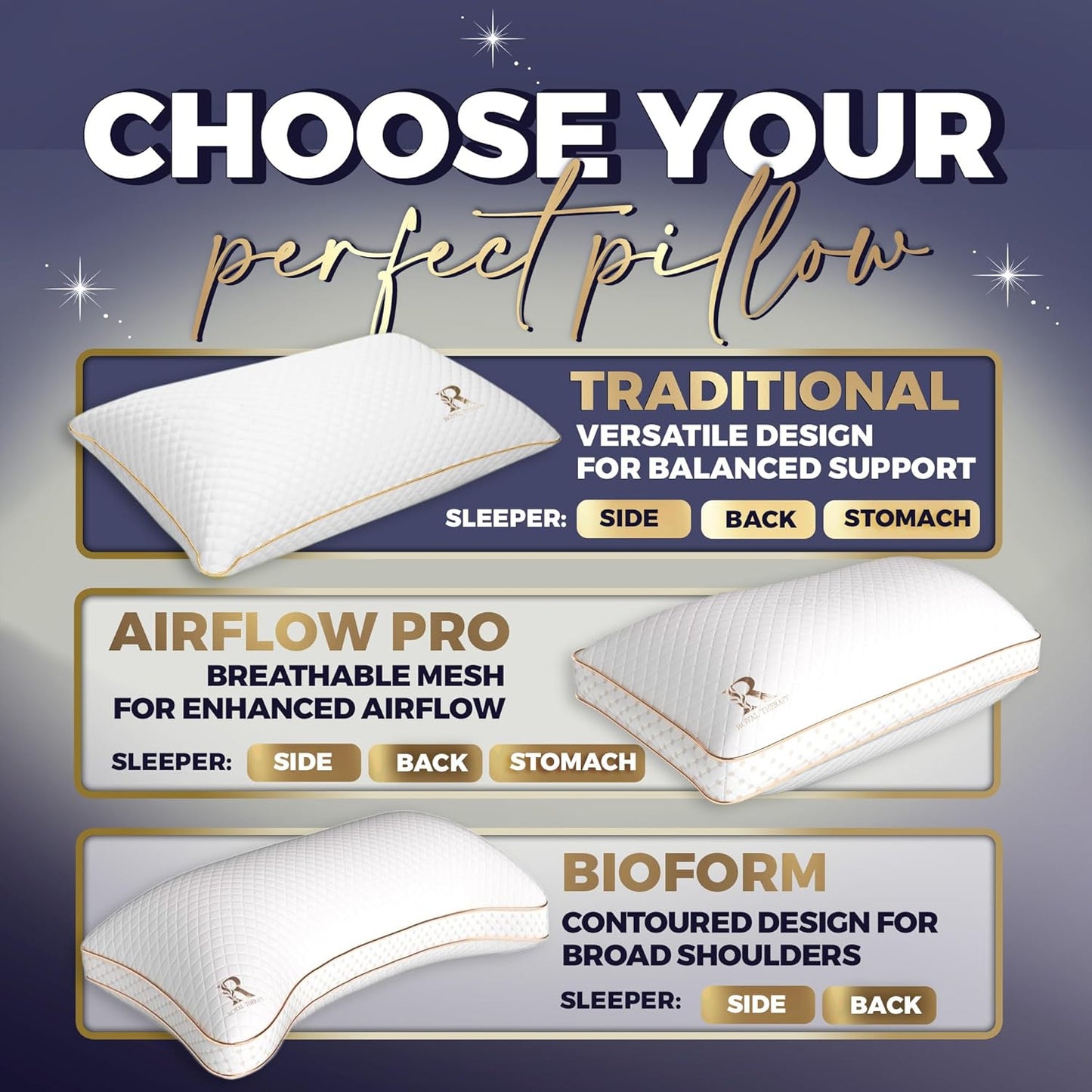 Royal Therapy King Memory Foam Pillows - Shredded Memory Foam Pillow for All Sleep Positions - Medium Firm Pillow with Adjustable Loft - Bamboo-Derived Rayon Cover - CertiPUR-US & Oeko-TEX Certified