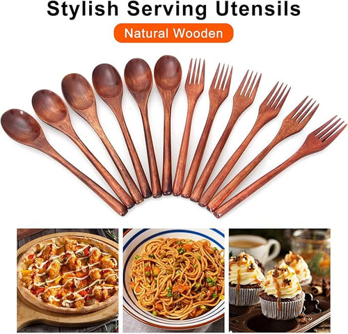 12 Pieces Wooden Forks and Spoons - Image 2