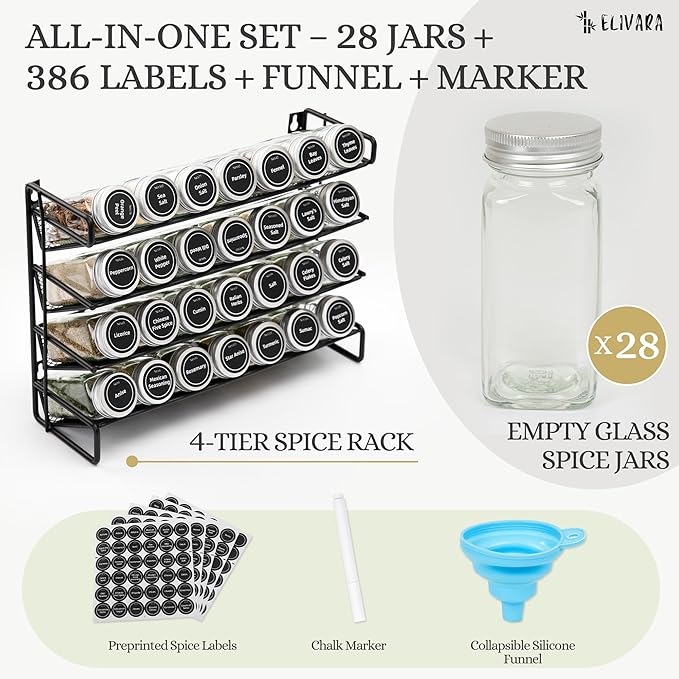 4-Tier Spice Rack Organizer Set – Wall Mounted or Countertop – Includes 28 - Image 2