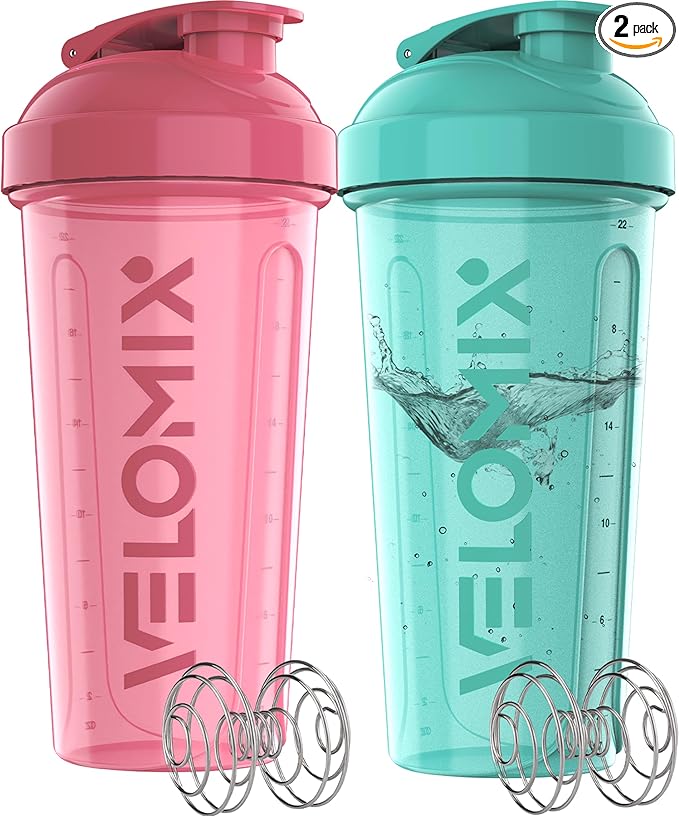 VELOMIX -2 Pack- 28 oz Protein Shaker Bottles by VELOMIX