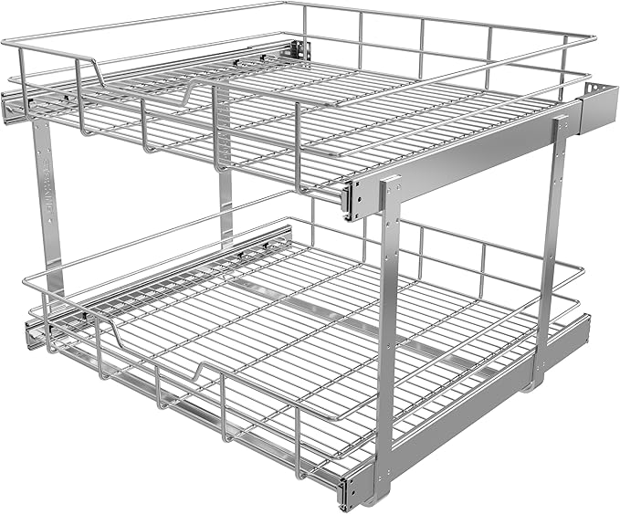 2 Tier Pull Out Cabinet Organizer 24" W X 22" D, Slide Out Drawers by STORKING