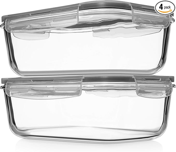 8 Cups/ 63 Oz 4 Piece Large Glass Food Storage/ Baking Containers by RazabHomeGoods