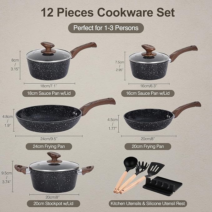 M MELENTA Pots and Pans Set Non Stick, Non-toxic Induction Cookware Kitchen - Image 2