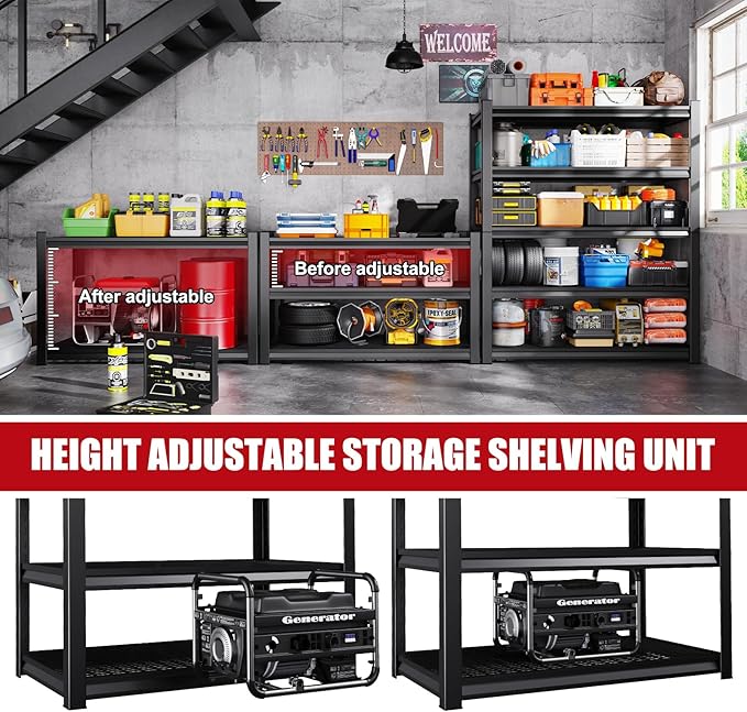 Set of 2 Garage Shelving-3500 lbs 5 Tier Storage Shelves, Adjustable Heavy Duty - Image 7