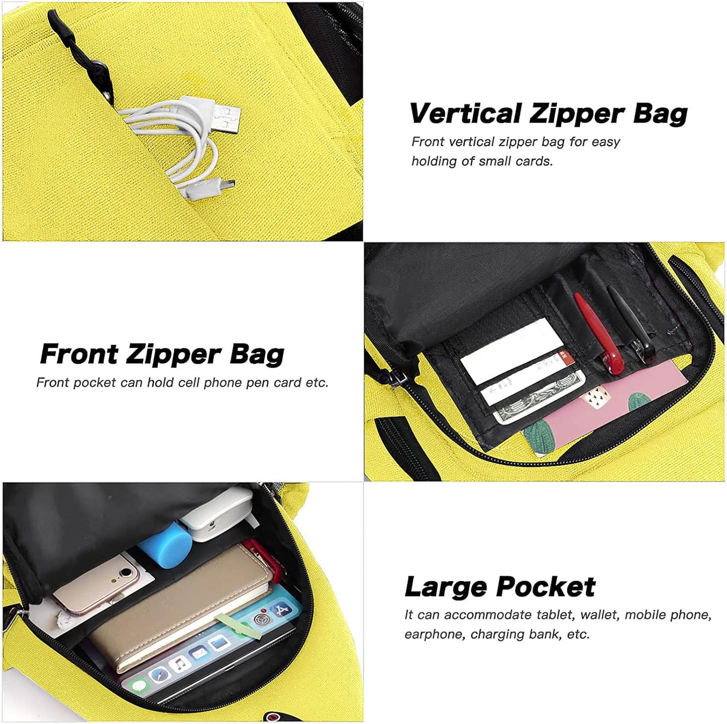 MOSISO Sling Backpack,Canvas Crossbody Hiking Daypack Bag with Anti-theft Pocket, Yellow