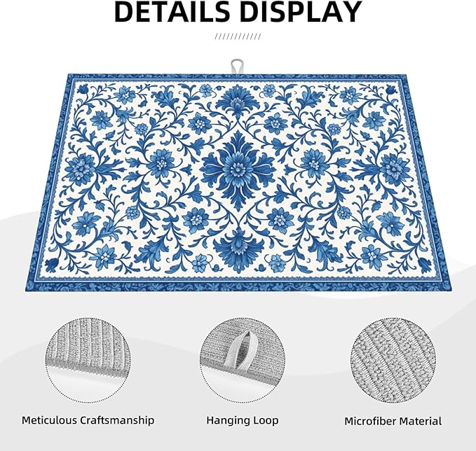 Blue and White Pattern Dish Drying Mats - Image 4