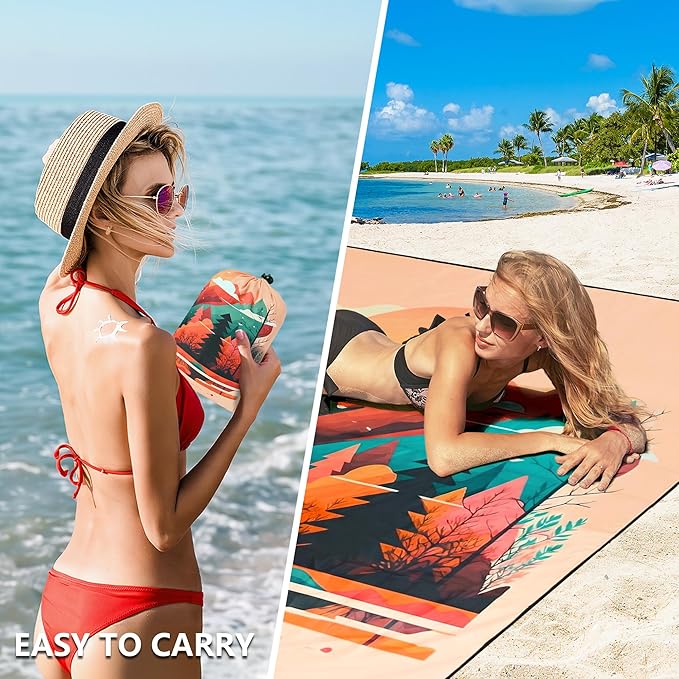 HIHOHO Beach Blanket Waterproof Sandproof Extra Large Beach Mat 79" X - Image 4