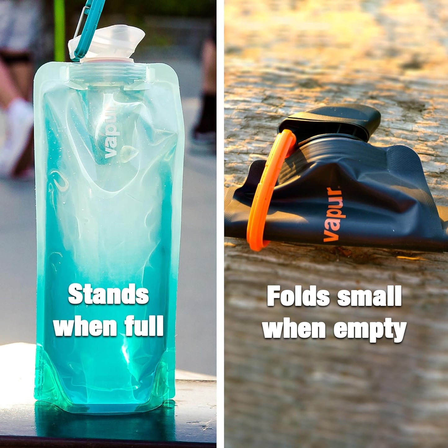 Vapur Flexible, Collapsible Wide Mouth Anti-Bottle with Detachable Carabiner, 23 Ounce, Sierra California Gold, Pack of 1