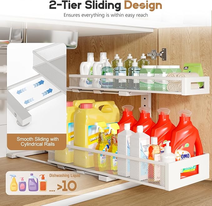 2 Pack 20.47IN Depth Under Sink Storage Organizer, Large 2-Tier Elegant Mesh - Image 4