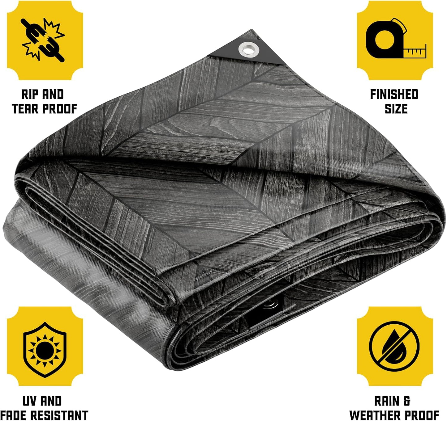 Core Tarps Extreme Heavy Duty 20 Mil Tarp Cover, Waterproof, UV Resistant, Rip and Tear Proof, Poly Tarpaulin with Reinforced Edges for Roof, Camping, Patio, Pool, Boat (Grey Wood/Black 30′ X 70′)