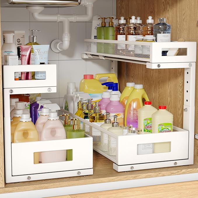 2 Pack 20.47IN Depth Under Sink Storage Organizer, Large 2-Tier Elegant Mesh by UnderSinkOrganizer