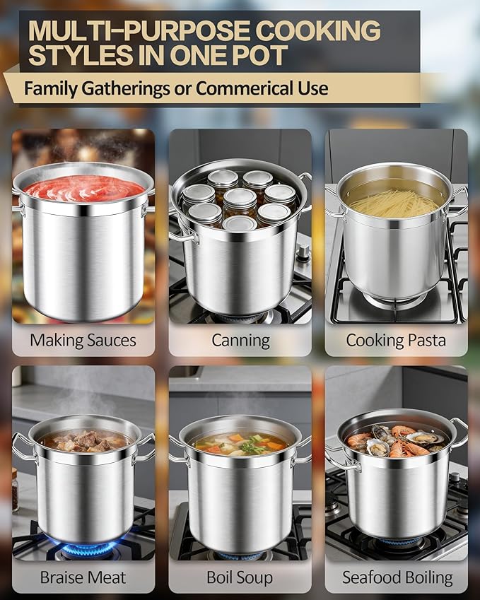 STOCKPOT Large Stock Pot with Lid – Professional Stainless Steel Stockpot 40 - Image 7
