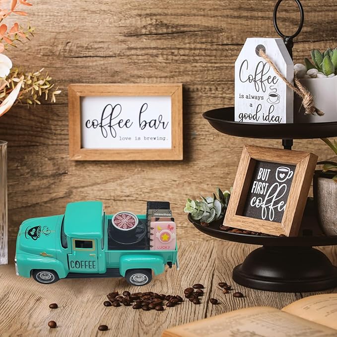 Coffee Bar Decor Vintage Mini Metal Truck Decor - Image 2