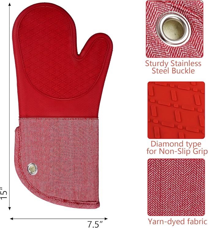 Professional Microwave Silicone Oven Mitts one Pair, Kitchen Mitten Set - Image 2