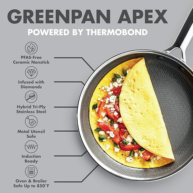 GreenPan Hybrid 8” Nonstick Stainless Steel Frying Pan, APEX Tri-Ply Thermobond - Image 4