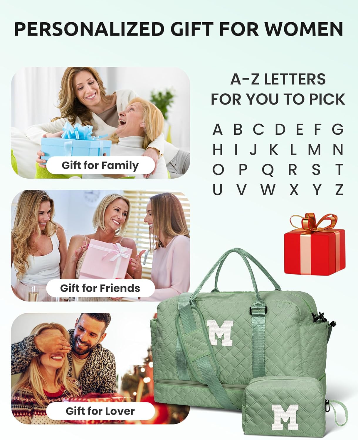 Gifts For Teacher Women-Initial Girl Travel Bag with Shoe Compartment, Personalized Weekender Bag for Her, Monogram Overnight Bag for Women, Letter Travel Bag with Makeup Bag (Letter R)