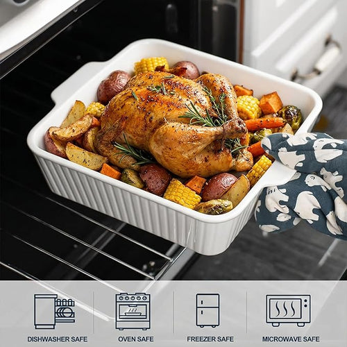 10" Square Ceramic Casserole Dish Set of 2-2.6 Qt Deep Baking Dishes - Image 2